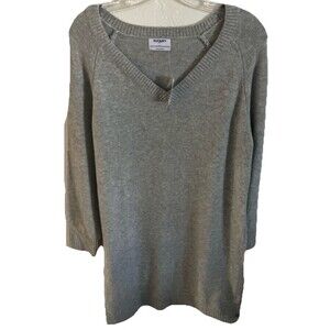 Old Navy Sweater Dress L Gray NEW Knitted Minimalist V Neck Cotton Blend